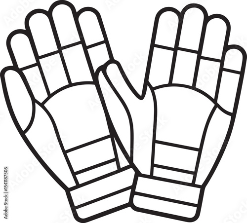 Wicketkeeper gloves black outline vector and illustration