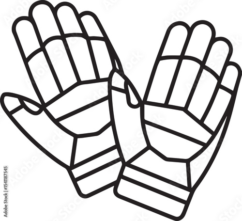 Wicketkeeper gloves black outline vector and illustration