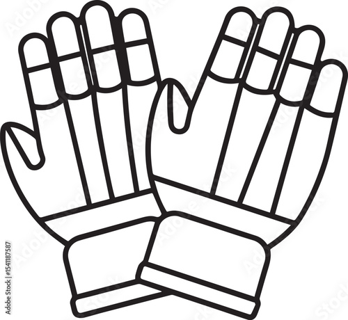 Wicketkeeper gloves black outline vector and illustration