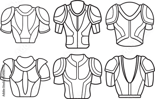 Set of Shoulder pads black outline vector and illustration