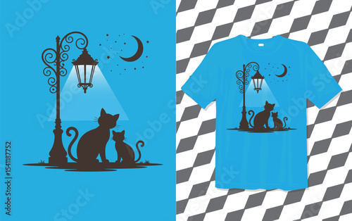 Nighttime Pets Under Street Lamp with Moon and Stars T shirt modern and trendy typography Tshirt designs, T-shirt design with typography, Famous quotes t-shirt design, apparel clothing, Cat Dog Blue