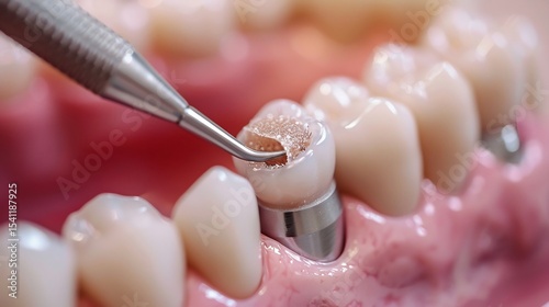 Clinical view of a root canal obturation procedure sealing the canals with gutta percha