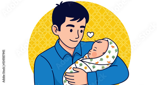 Loving Father Holding Newborn Baby with Affectionate Care