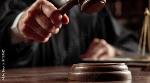 Wallpaper Mural close up photo of a judges hand striking a gavel realistic courtroom photography Torontodigital.ca
