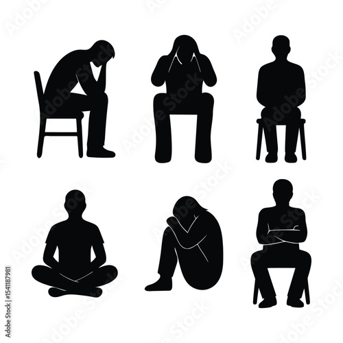 Depression and Mental Health Silhouette Icon Set