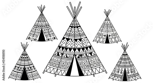 Ornate Teepees with Geometric Tribal Patterns