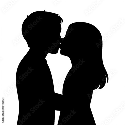 Cute Couple Kiss Silhouette Vector | Romantic Love Scene on Transparent Background