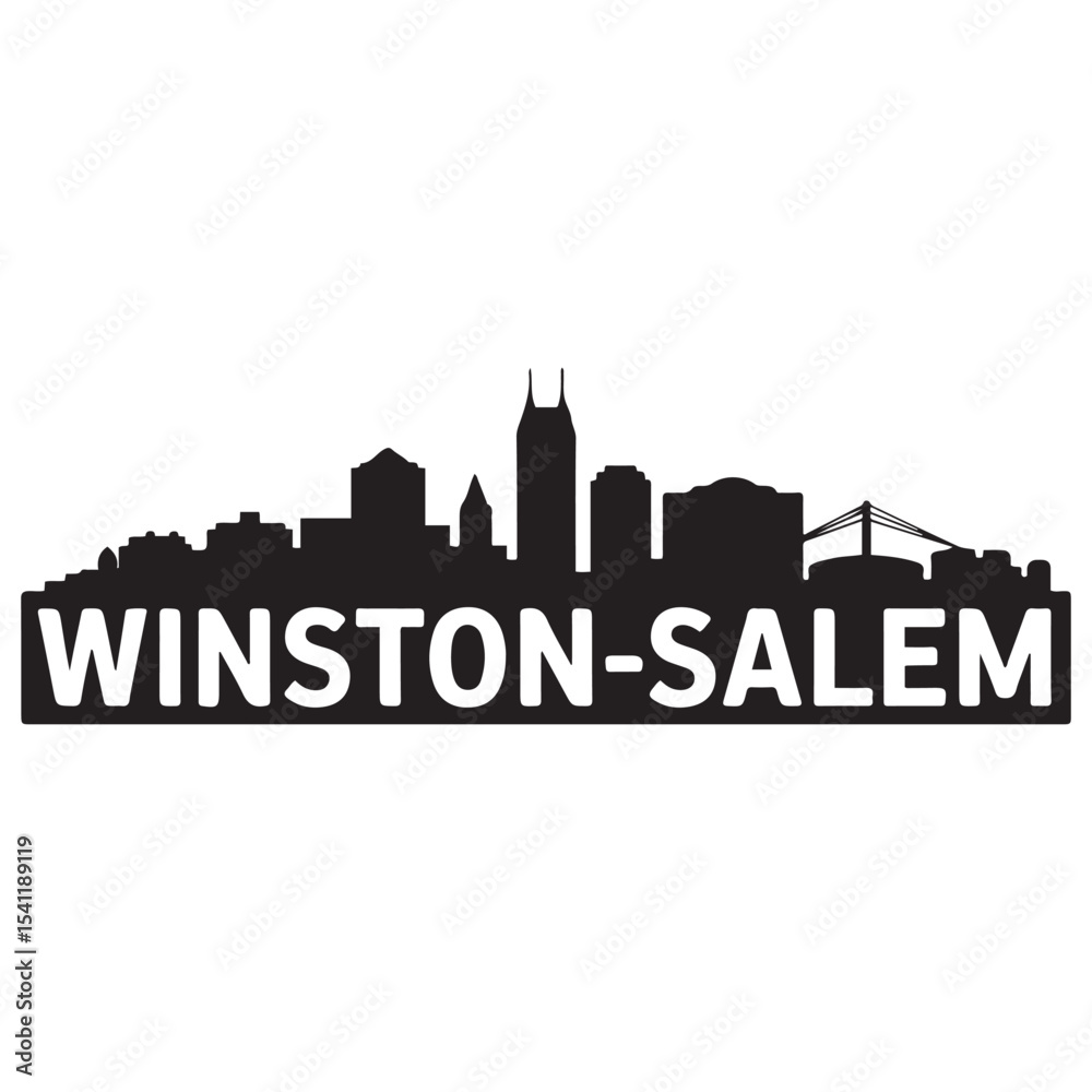 Obraz premium Winston–Salem skyline horizontal banner. Winston–Salem, North Carolina. Vector template for your design. Vector black silhouette. with white background