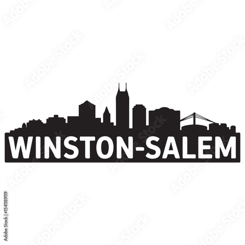Winston–Salem skyline horizontal banner. Winston–Salem, North Carolina. Vector template for your design. Vector black silhouette. with white background