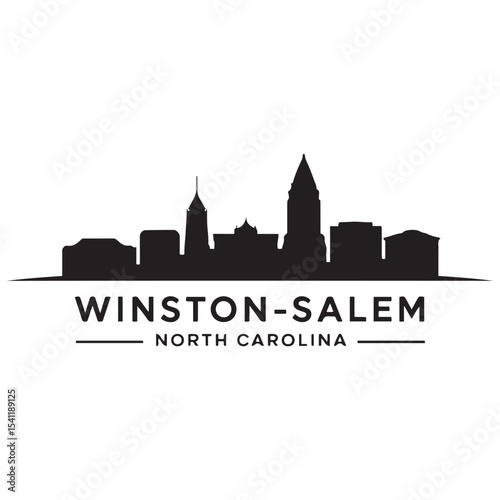Winston–Salem skyline horizontal banner. Winston–Salem, North Carolina. Vector template for your design. Vector black silhouette. with white background