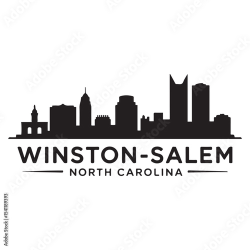 Winston–Salem skyline horizontal banner. Winston–Salem, North Carolina. Vector template for your design. Vector black silhouette. with white background
