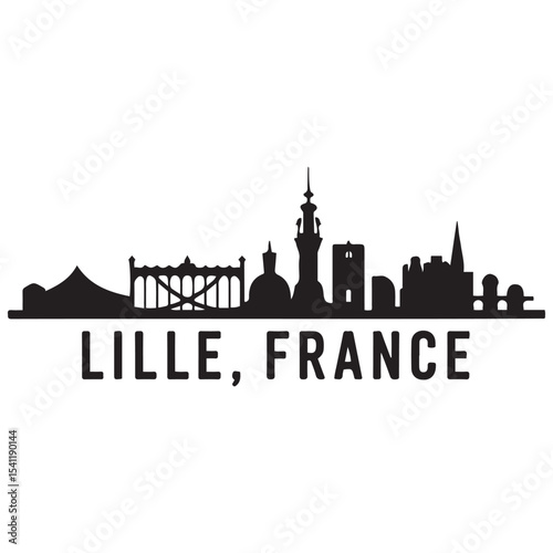 Lille skyline horizontal banner. Lille, France. Vector template for your design. Vector black silhouette. with white background