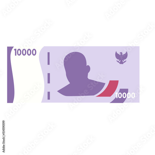 Flat illustration of a 10000 rupiah Indonesian banknote featuring a portrait and national emblem. Simple, modern design, perfect for financial or economic topics.