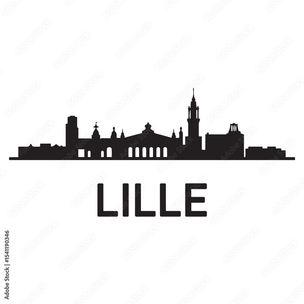Obraz premium Lille skyline horizontal banner. Lille, France. Vector template for your design. Vector black silhouette. with white background