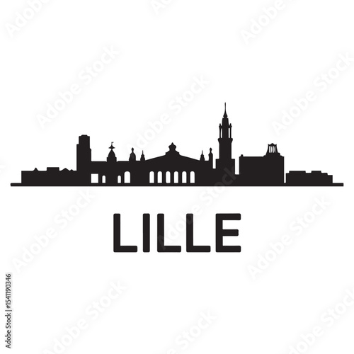 Lille skyline horizontal banner. Lille, France. Vector template for your design. Vector black silhouette. with white background