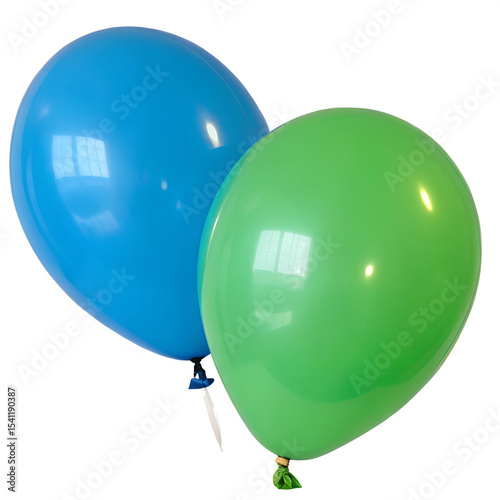 Blue and Green Balloons Isolated on Transparent Background