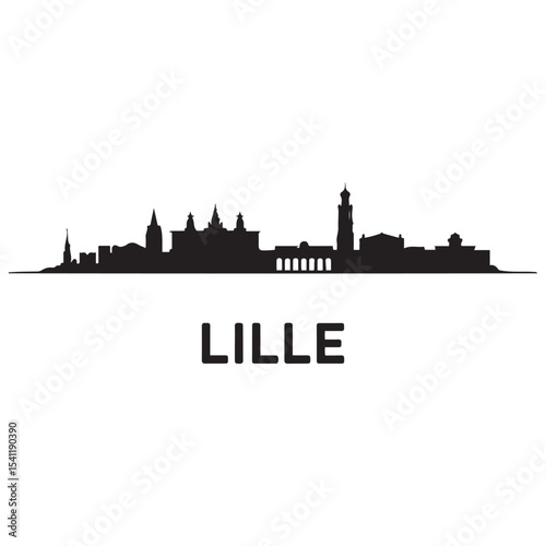 Lille skyline horizontal banner. Lille, France. Vector template for your design. Vector black silhouette. with white background