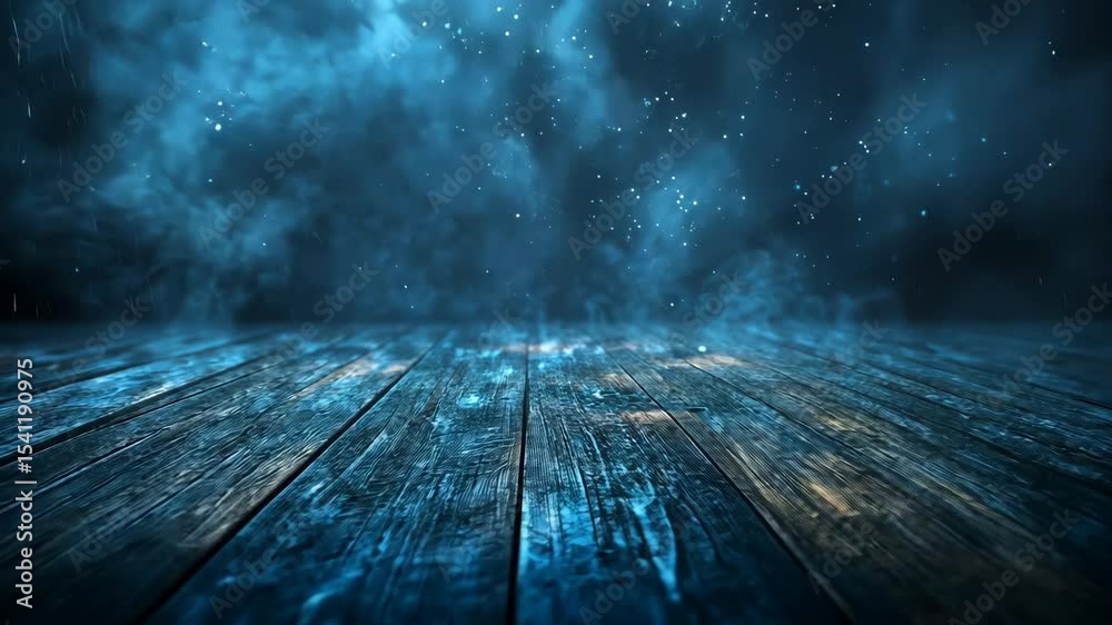 Dark blue smoky scene over wooden floor