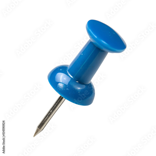Blue Push Pin Thumbtack Isolated on Transparent Background