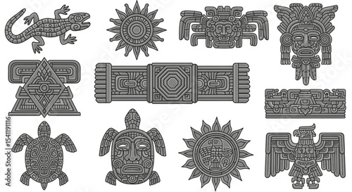 Intricate Stone Carvings Depicting Ancient Aztec and Mayan Symbols