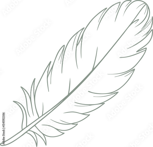 Delicate hand-drawn feather outline in minimal linear style, perfect for  tattoo templates, eco branding, nature logos, digital prints, and creative minimalist design compositions.