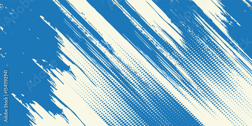 Grunge grainy blue brush stroke with spray texture. Hand drawn distress damaged vintage banner with zigzag bold line. Rough thick brush stroke  modern arts