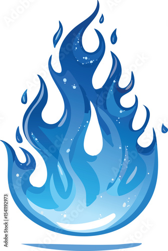 Stylized blue spirit flames floating on a white background, glowing ghostly fire with smooth gradients of blue, cyan, and purple, dark outline with soft brush strokes, mystical and magical aura, carto