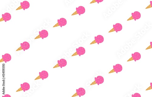 Vanilla, strawberry and chocolate flavored ice cream desert flat design seamless pattern illustration with assorted toppings cartoon doodle style for fabric, picture label, wallpaper, banner, poster.