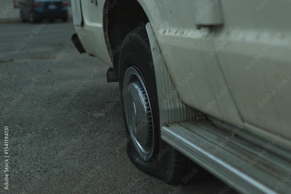 Fototapeta premium Close-up of puncher tire of car