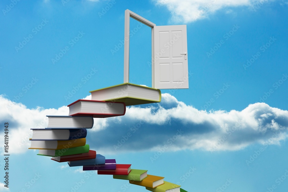 Fototapeta premium Book steps leading to door against sky