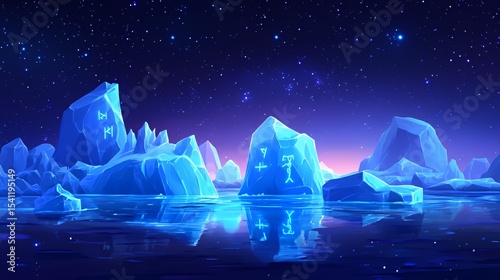 Glowing Icebergs Underneath a Starry Night Sky