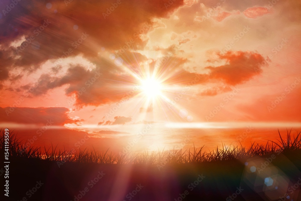 Obraz premium Digital composite of Sunrise over grass