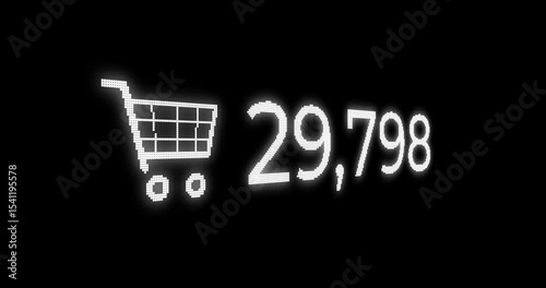 Video of counting from 0 to 1,000,000 in ascending numbers with a shopping cart icon for online shopping. White letters on a black background.