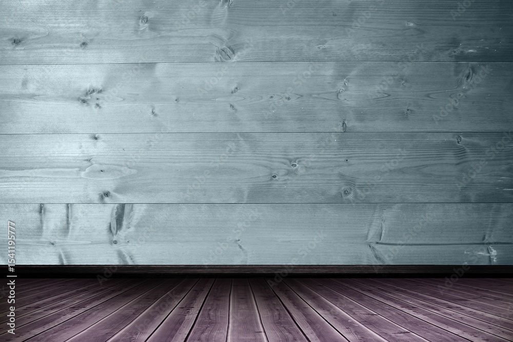 Fototapeta premium Light gray wood plank wall and darker plank floor are forming minimalistic flat design interior