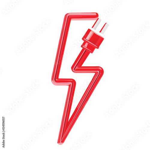 Red electric bolt symbolizing energy with plug connector vector illustration