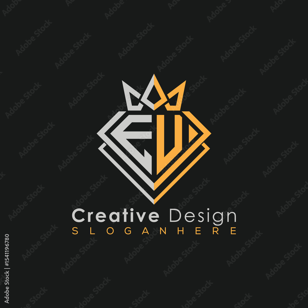 Fototapeta premium Luxury Letter Logo – Crown & Diamond Monogram for Creative Branding 