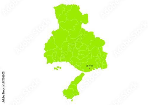 兵庫県の行政区分付き地図