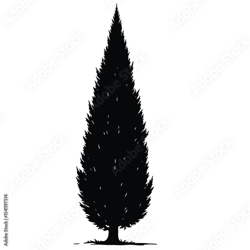 Black Silhouette Cypress Tree Vector with Tall Narrow Shape and Dense Vertical Foliage in Minimal Style on White Background Full HD