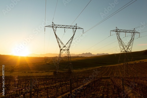 The evening electricity pylon silhouette