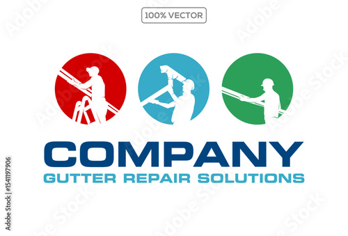 Set of Gutter installation and repair service logo design vector template