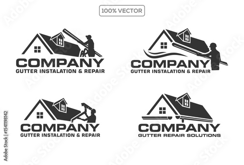 Set of Gutter installation and repair service logo design vector template collection