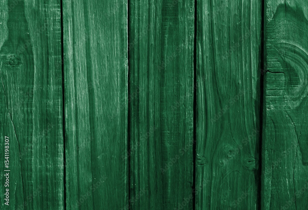 Fototapeta premium Vertical wooden planks are being shown in flat design, with wood grain under dark green paint