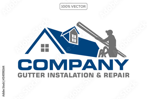 Gutter installation and repair service logo design vector template