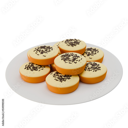 3D illustration of kue cubit, a popular Indonesian snack, served with chocolate sprinkles on top, perfect for sweet food and dessert visuals.