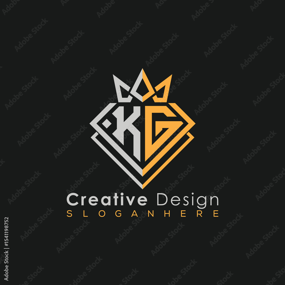 Fototapeta premium Luxury Letter Logo – Crown & Diamond Monogram for Creative Branding 