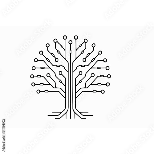 Abstract Circuit Board Tree Illustration A Minimalist Black and White Design Representing Technology Growth and Connectivity in a Modern Clean and Symbolic Style