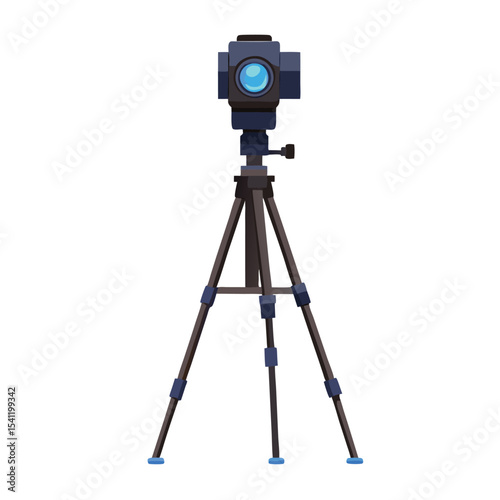 Professional camera mounted on a tripod ready for photography vector illustration