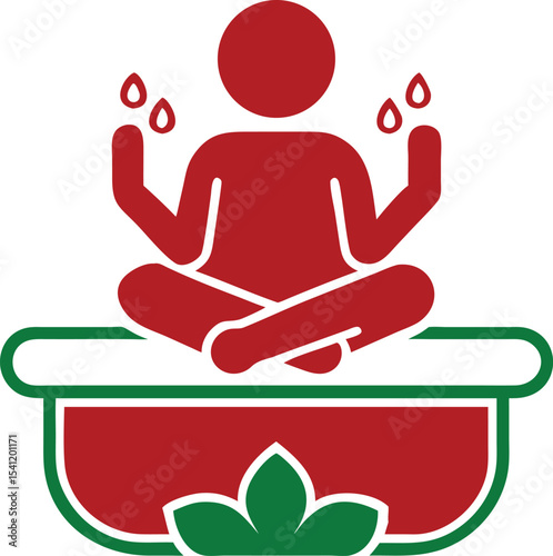 Meditating figure symbol with water droplets representing peace and calmness vector art