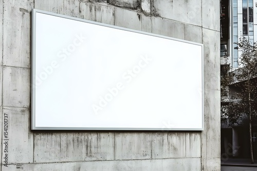 Blank Advertising Billboard Mounted Prominently on Exterior Urban Building Wall