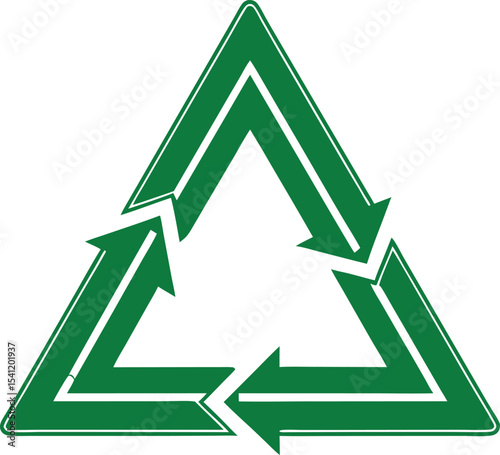 Green recycling symbol with arrows in a triangle shape on transparent background